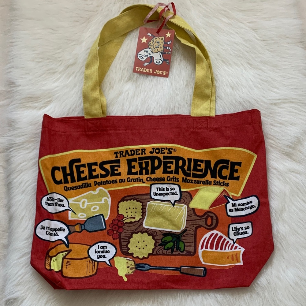 Trader Joe's Cheese Experience Tote Bag - Red and Yellow Heavy Duty Cotton